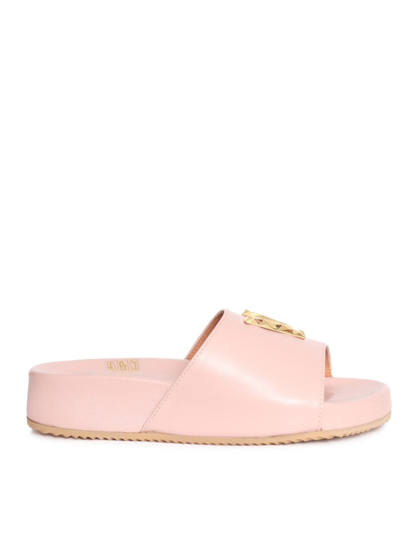 Via Roma 15 Ornate Pink Slide Sandals