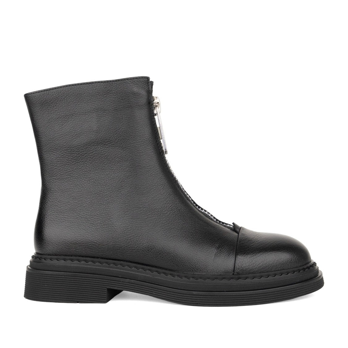 Linda Baumann Black Central Zipper Leather Ankle Boots