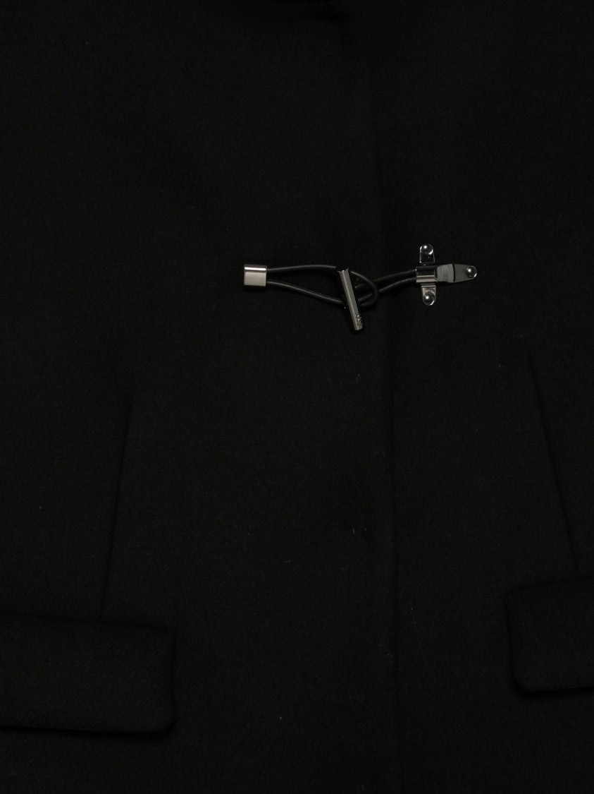 Fay Mid-Length Black Coat With Quilted Collar And Toggle Closure