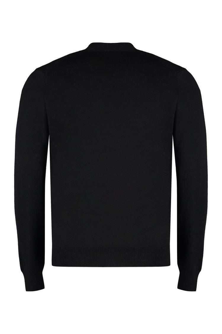 Maison Kitsuné Black Wool Cardigan With V-Neckline And Embroidered Fox Emblem