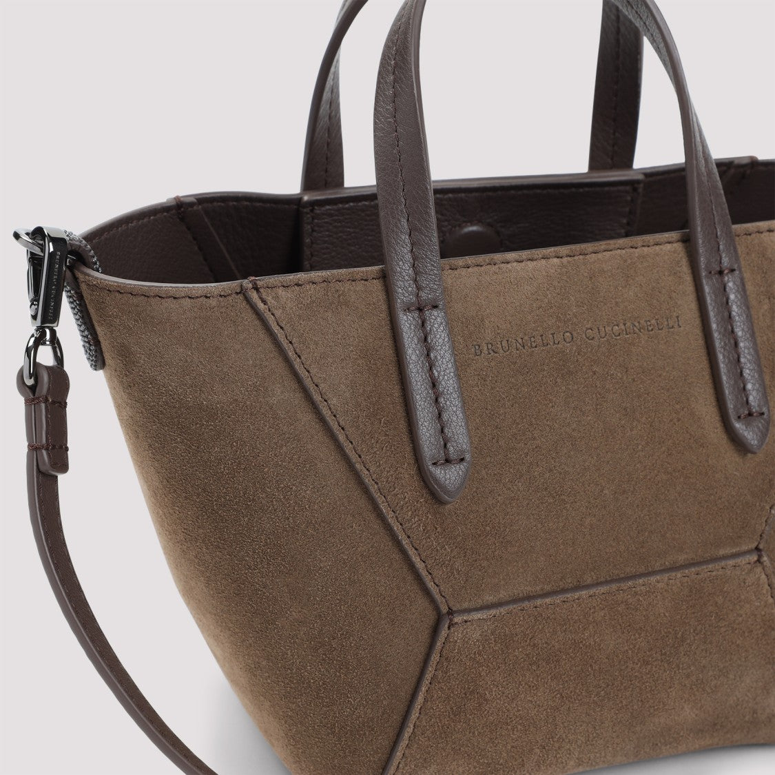 Brunello Cucinelli Geometric Brown Suede Leather Shoulder Bag