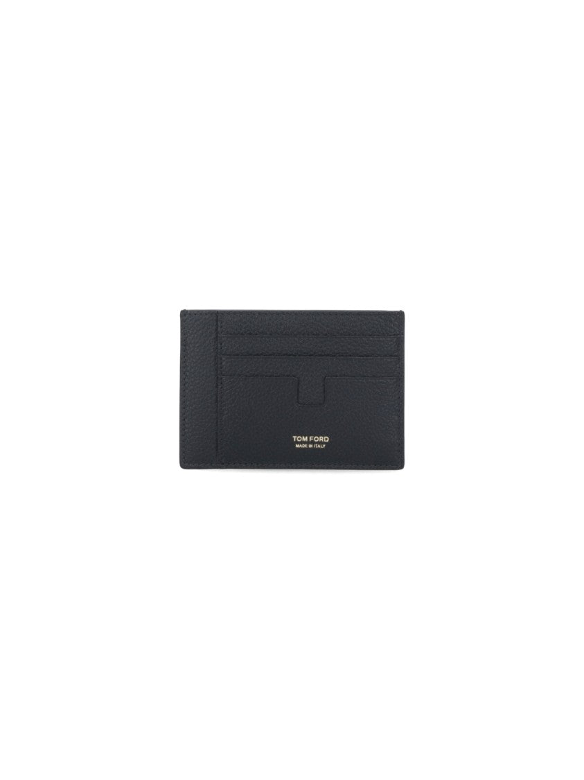 Tom Ford Textured Calfskin Leather Cardholder With Gold Embossed Logo