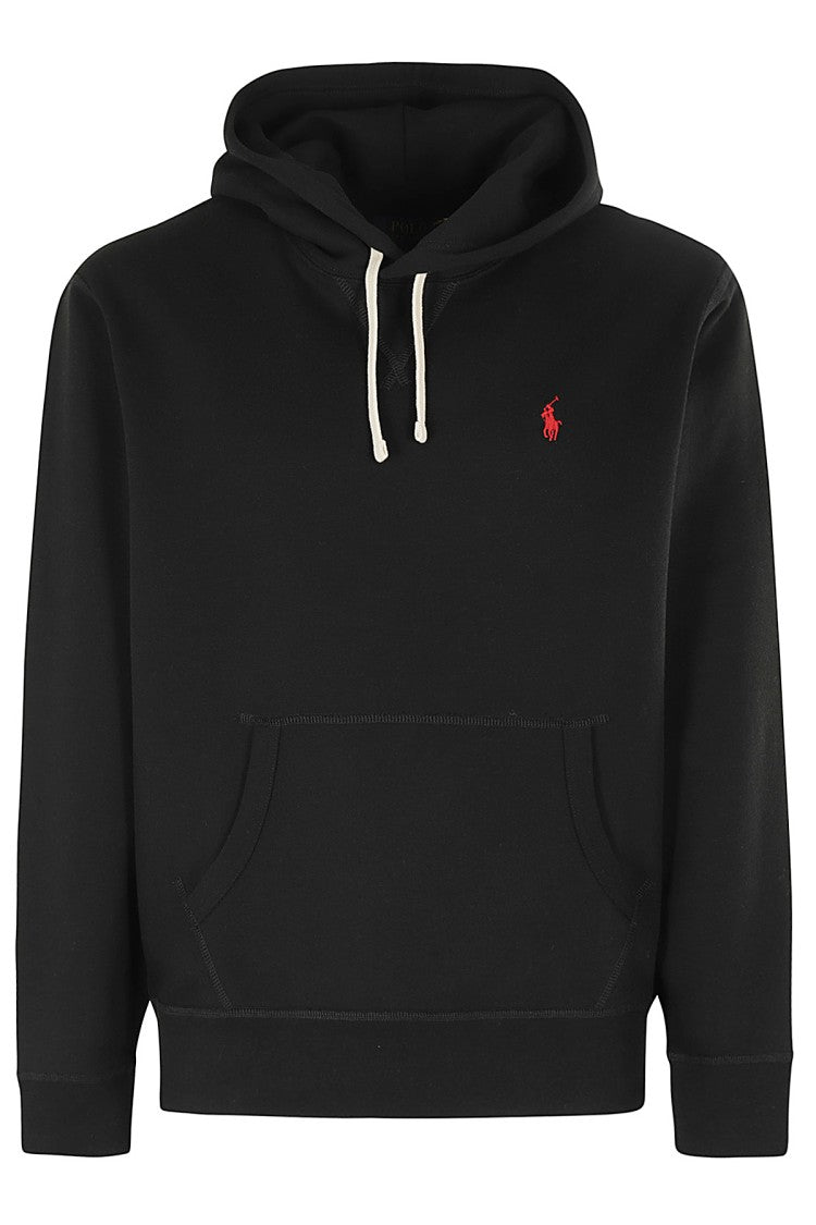 Polo Ralph Lauren Hooded Black Sweatshirt With Ribbed Details And Embroidered Logo