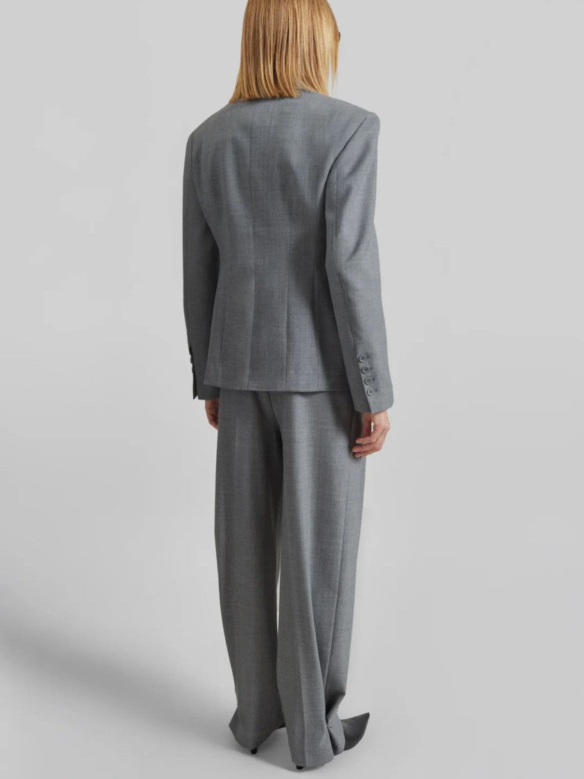 The Frankie Shop Double-Breasted Grey Wool Doyer Blazer