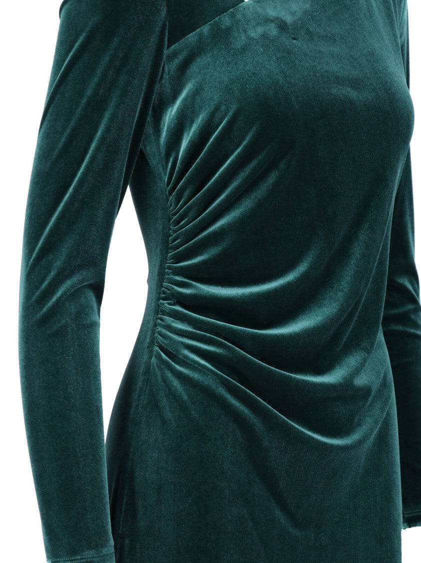 Polo Ralph Lauren Green Asymmetrical Ruched Velvet Maxi Dress