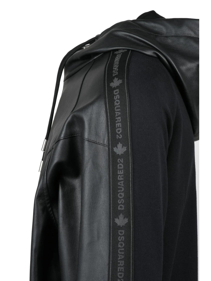 Dsquared2 Faux Leather Jacket With Contrasting Fabric And Functional Pockets