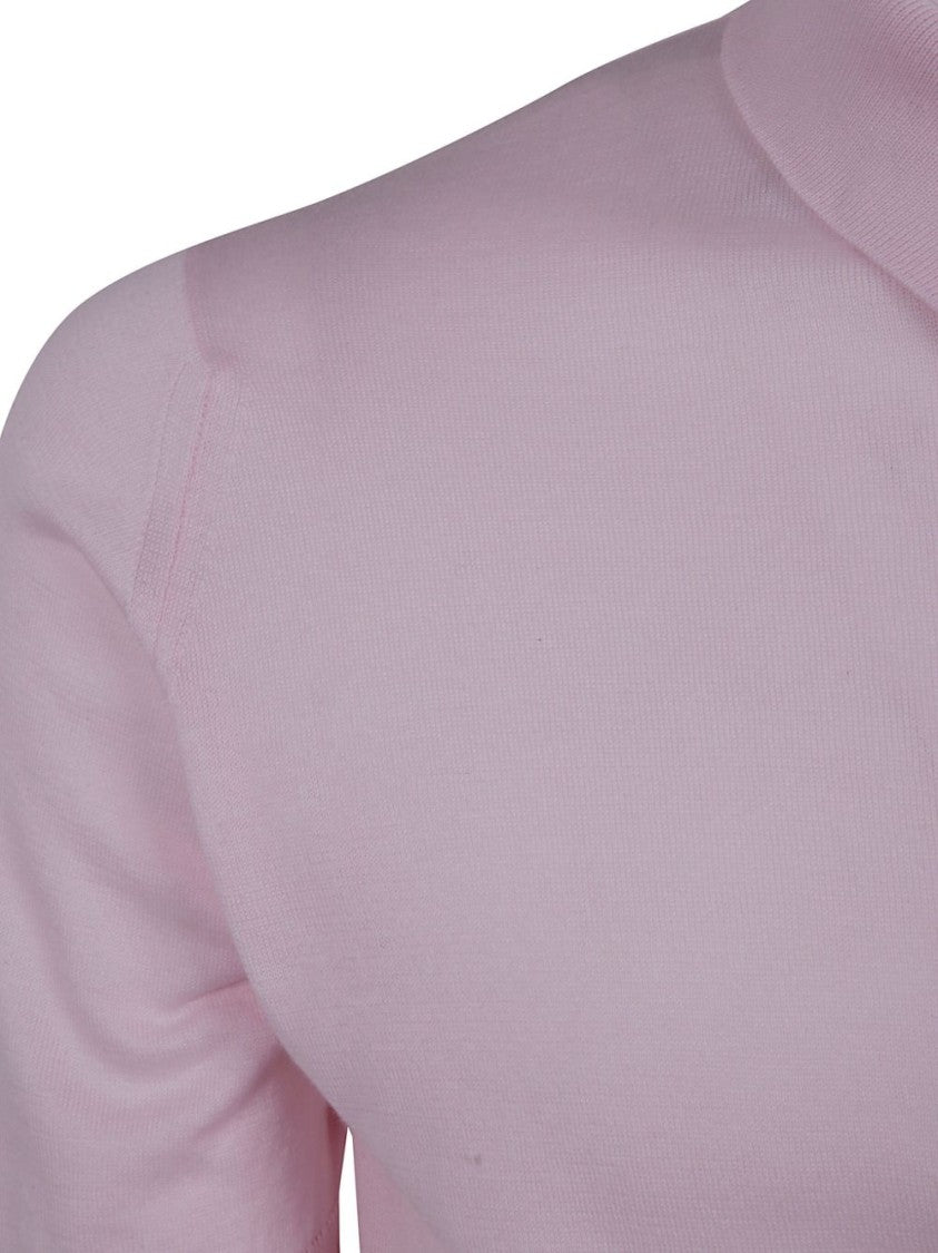 John Smedley Light Pink Cotton T-Shirt With Front Button Placket