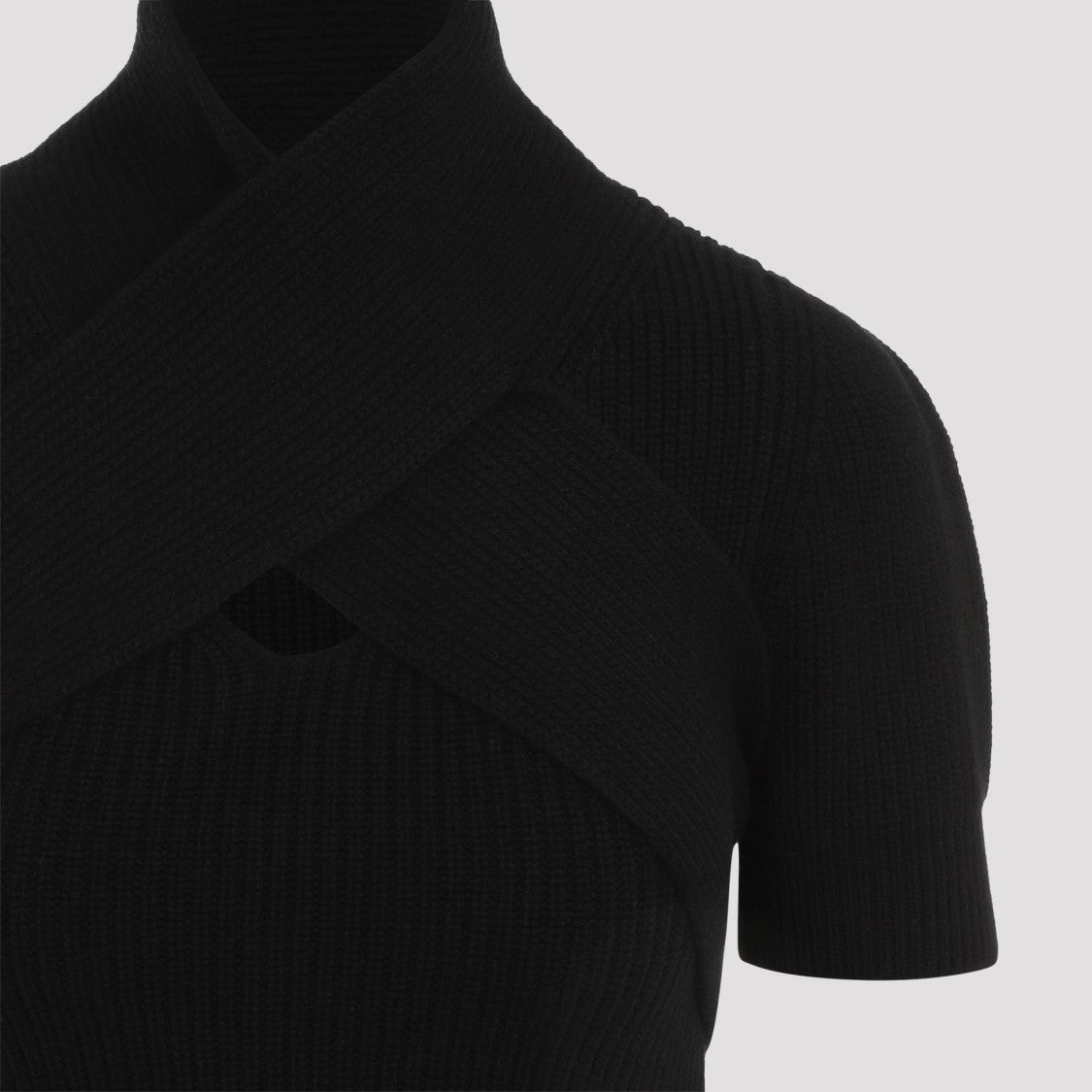 Patou Black Dress With Cross-Over Neckline And Flared Hem