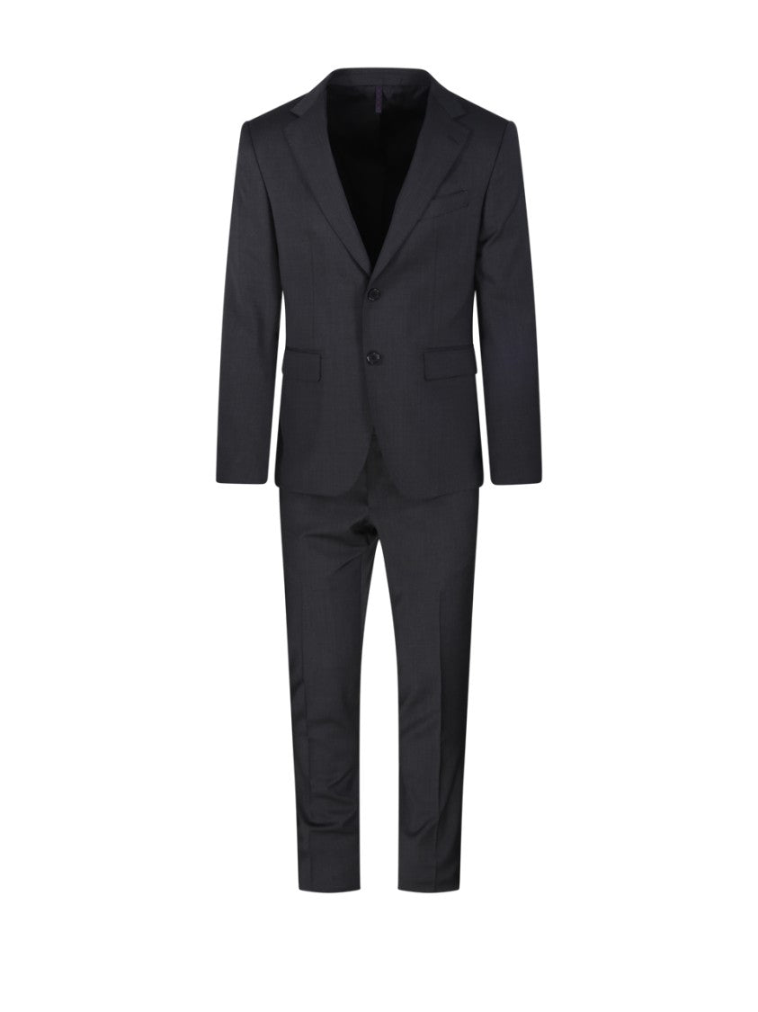 Santaniello Tailored Black Wool Suit With Classic Blazer And Flat-Front Trousers