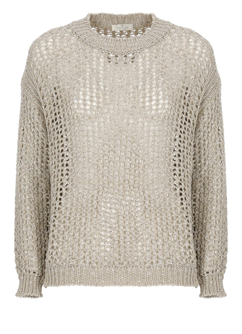 Panicale Beige Perforated Sequin Cotton Sweater