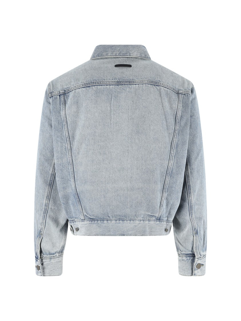 Fear Of God Essentials Light Washed Cropped Denim Jacket With Classic Collar