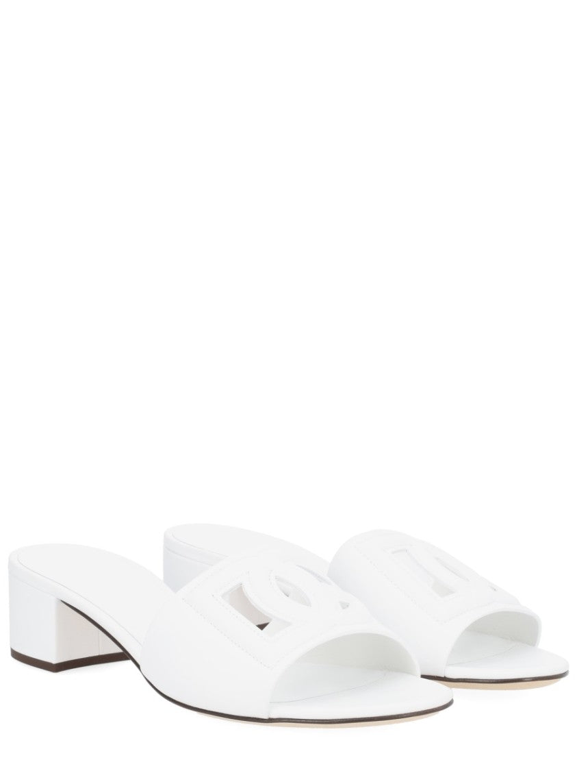 Dolce & Gabbana Logo Leather Low Block Sandals