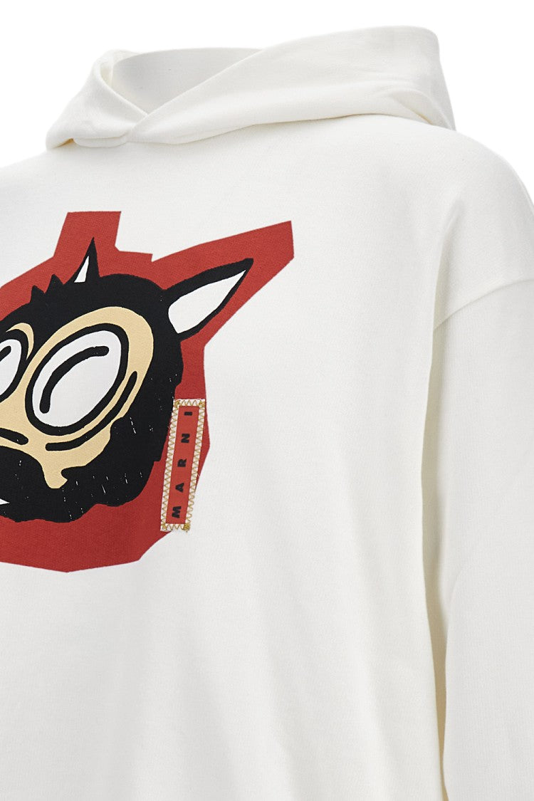 Marni Oversized Beige Hoodie With Graphic Print And Hood