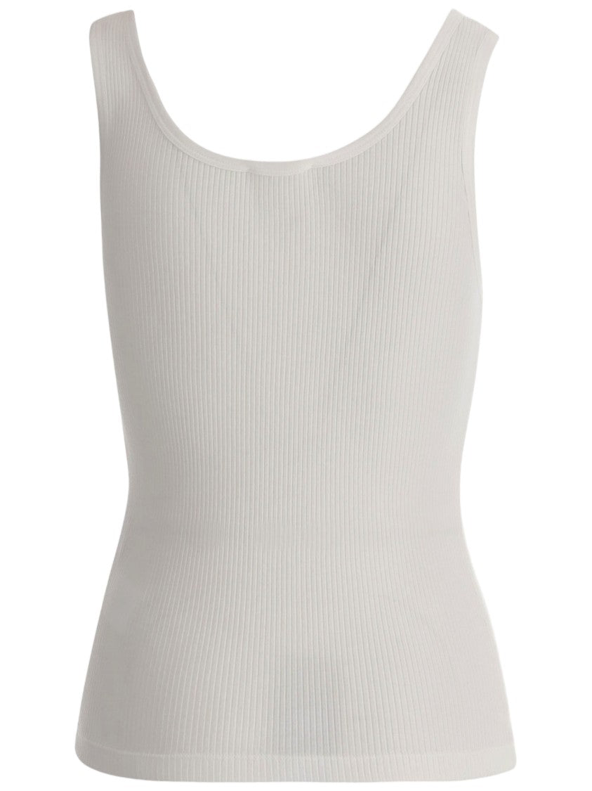 Chloé White Embroidered Logo Ribbed Cotton Tank Top