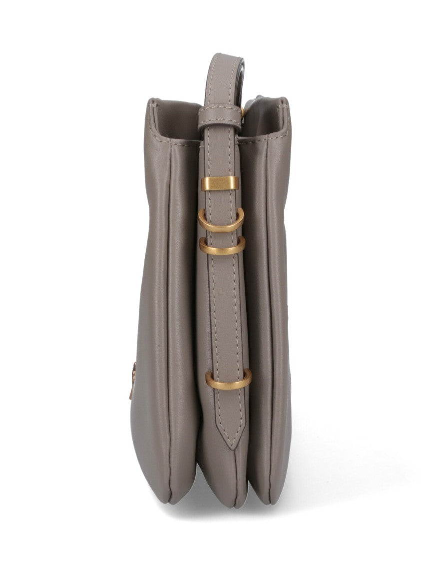 Pinko Taupe Leather Shoulder Bag With Adjustable Strap