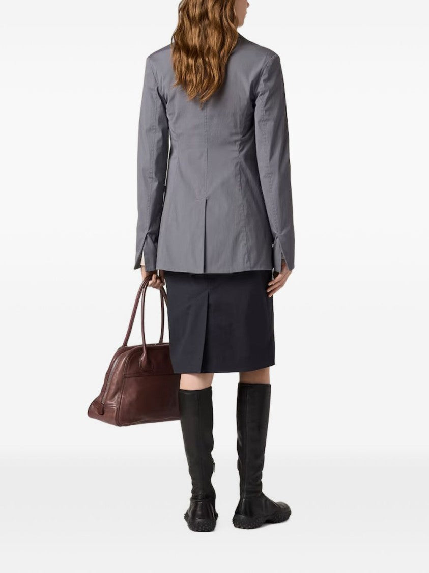 Miu Miu Knee-Length Black Midi Skirt With Subtle Logo Patch