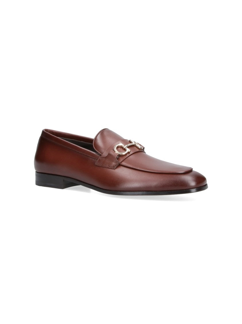 Ferragamo Brown Gancini Round Toe Loafers