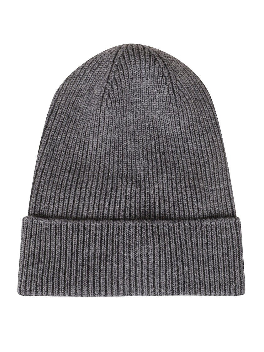 Moncler Ribbed Knit Beanie Hat With Emblematic Logo Patch
