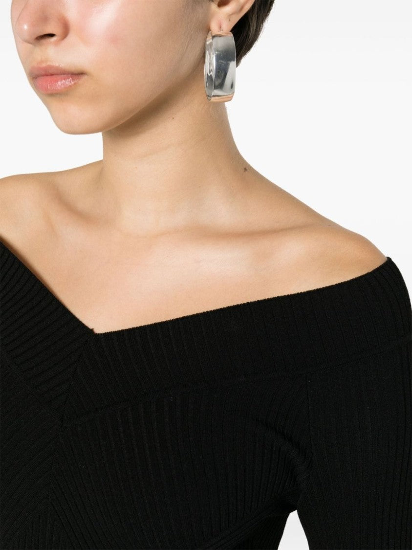 Alberta Ferretti Black Abito Fitted Ribbed Viscose Dress