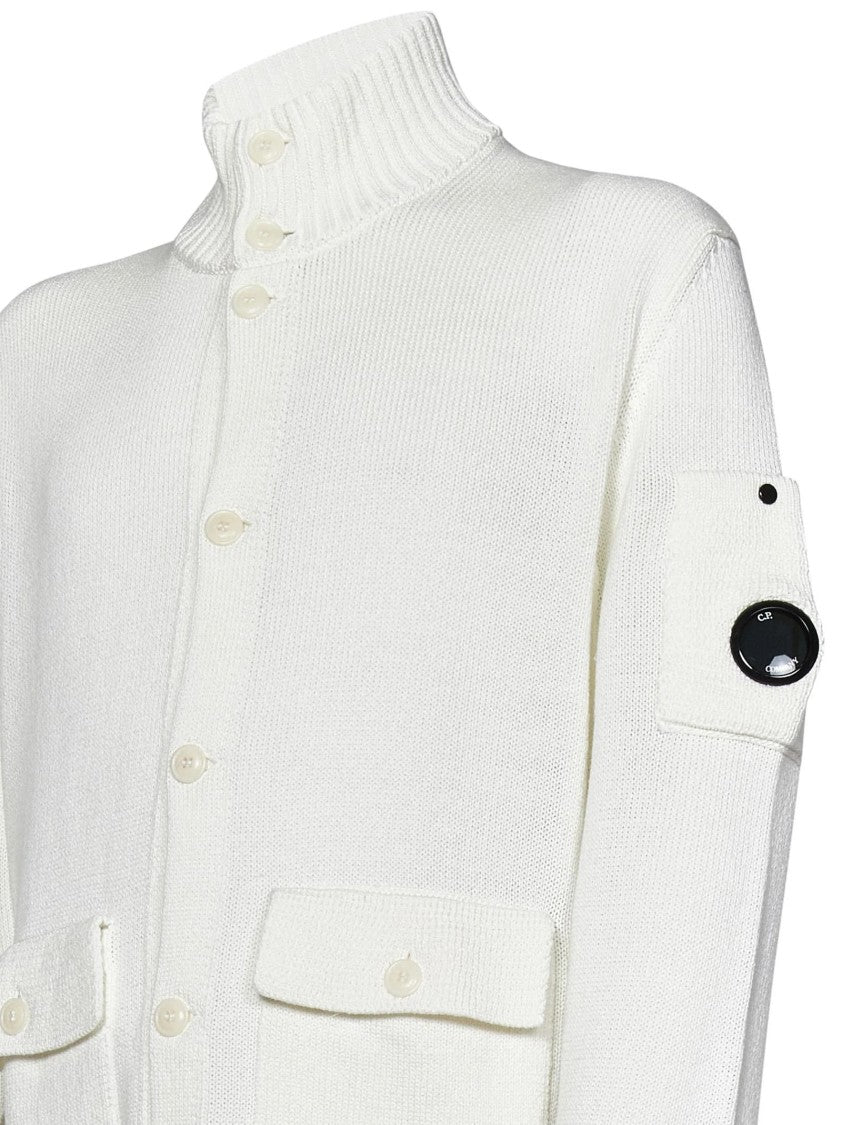 C.P. Company White Button-Up Cardigan With Ribbed Details