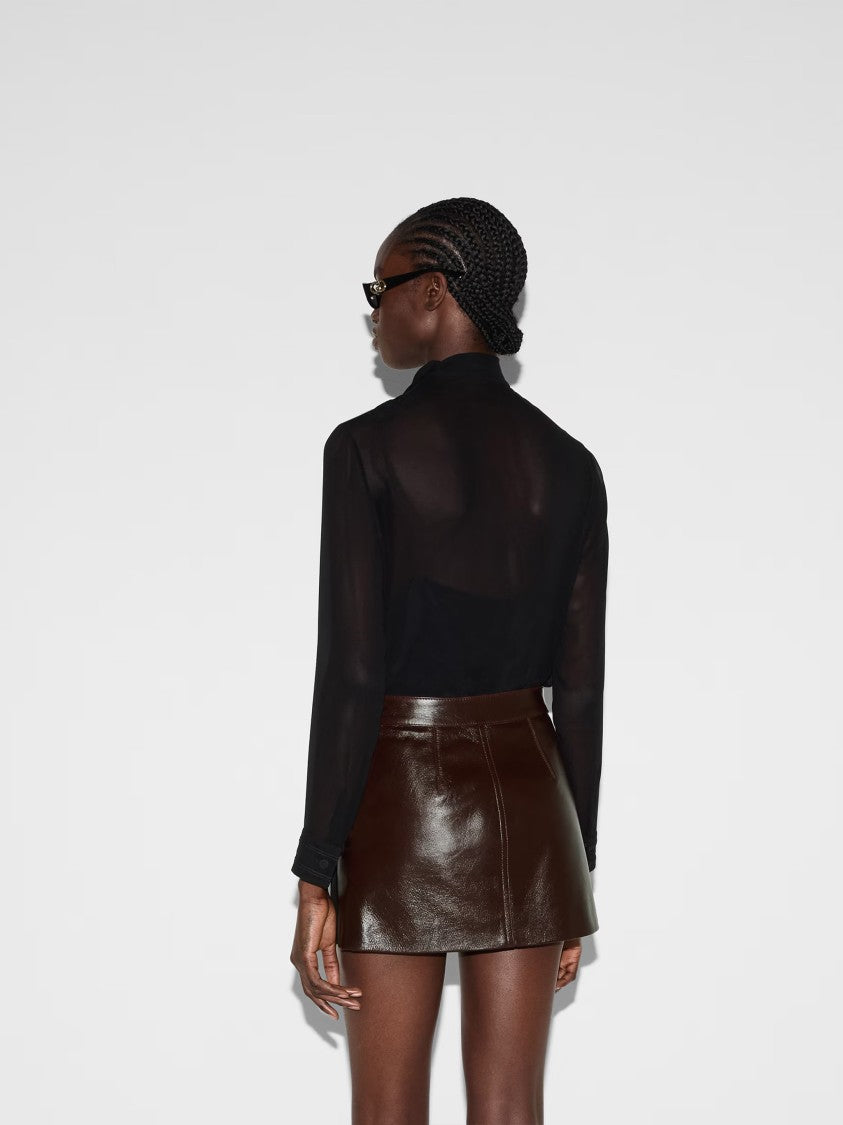 Gucci Black Sheer Silk Georgette Bow Top
