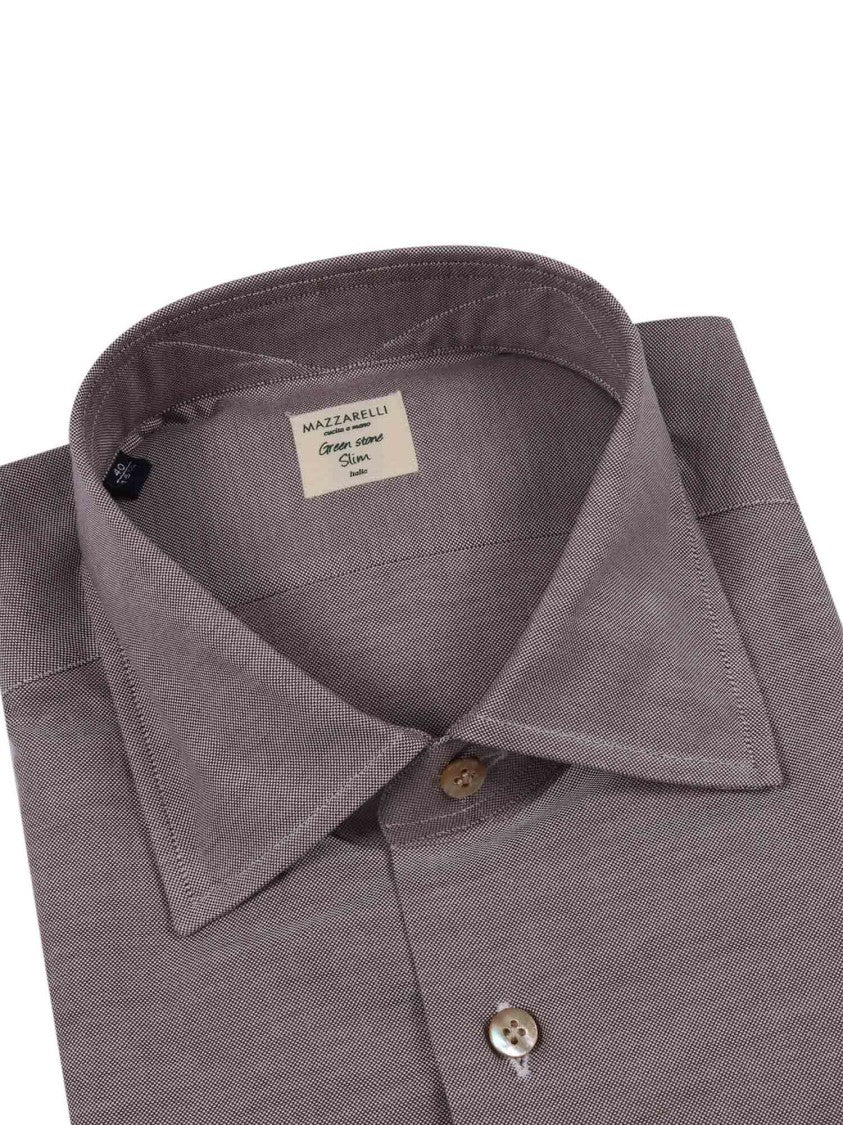 Mazzarelli Camicie Slim-Fit Brown Oxford Cotton Shirt
