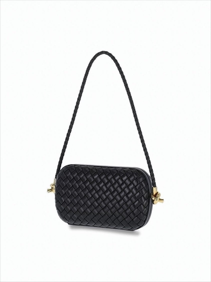 Bottega Veneta Woven Texture Shoulder Bag With Braided Strap And Gold-Tone Hardware