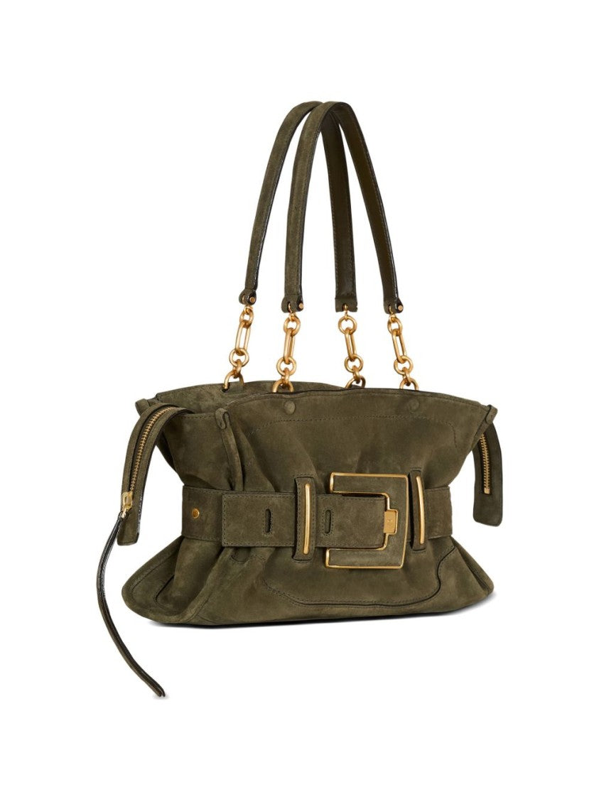 Balmain Green Calf Suede Gold Hardware Bag