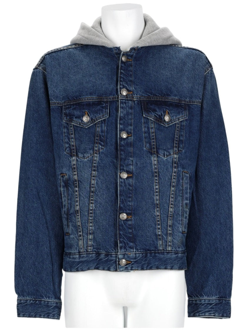Palm Angels Medium Blue Hooded Layered Denim Jacket