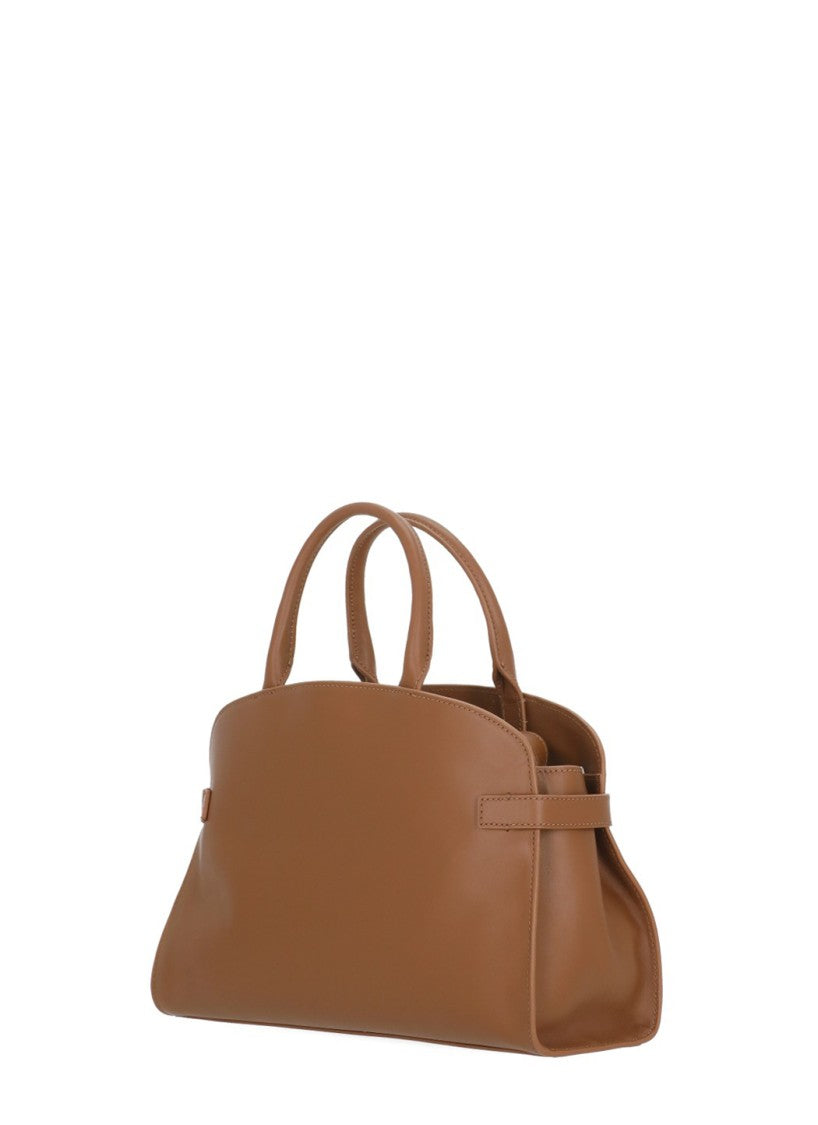Coccinelle Structured Shoulder Bag In Smooth Brown Leather With Golden Accents