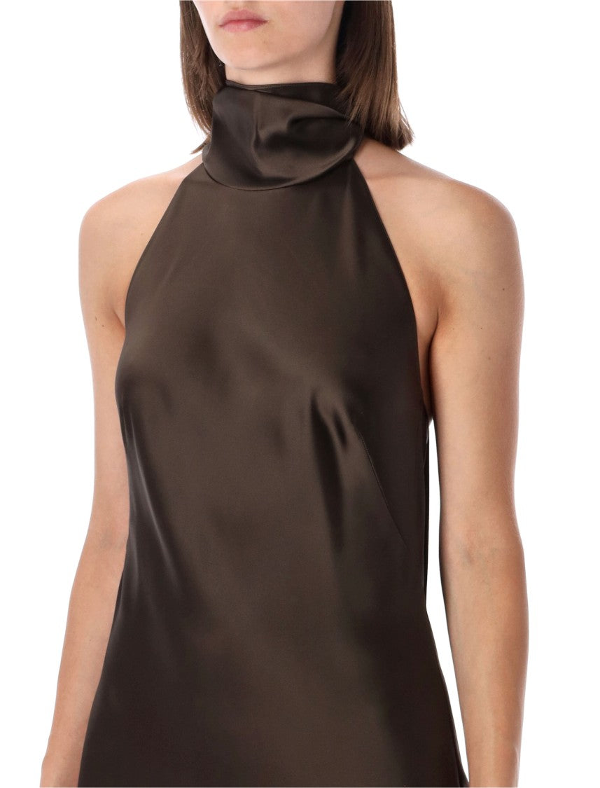 Polo Ralph Lauren Satin Evening Dress With Halter Neckline And Open Back