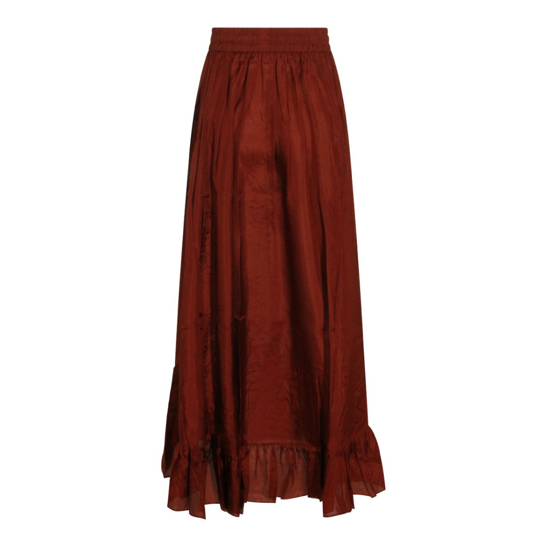 Zimmermann Maxi Red Silk Skirt With Ruffled Hem And Drawstring Waist