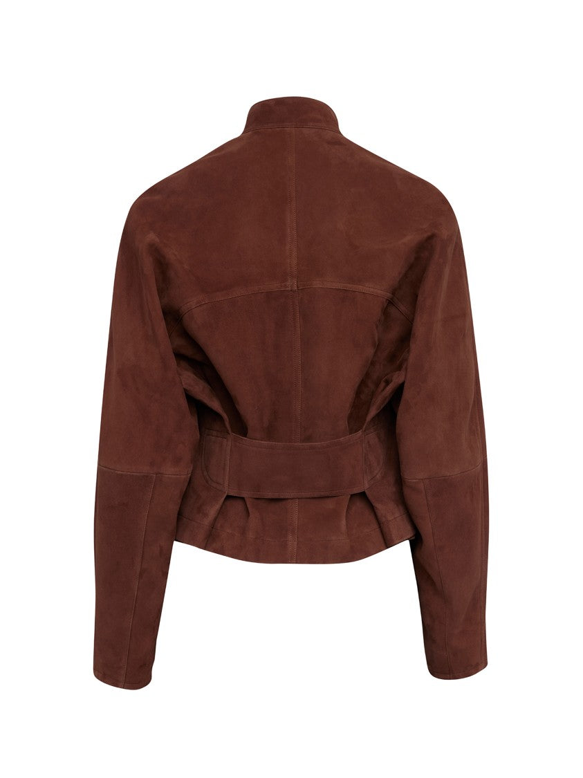 Alaïa Brown Suede Jacket With Mandarin Collar