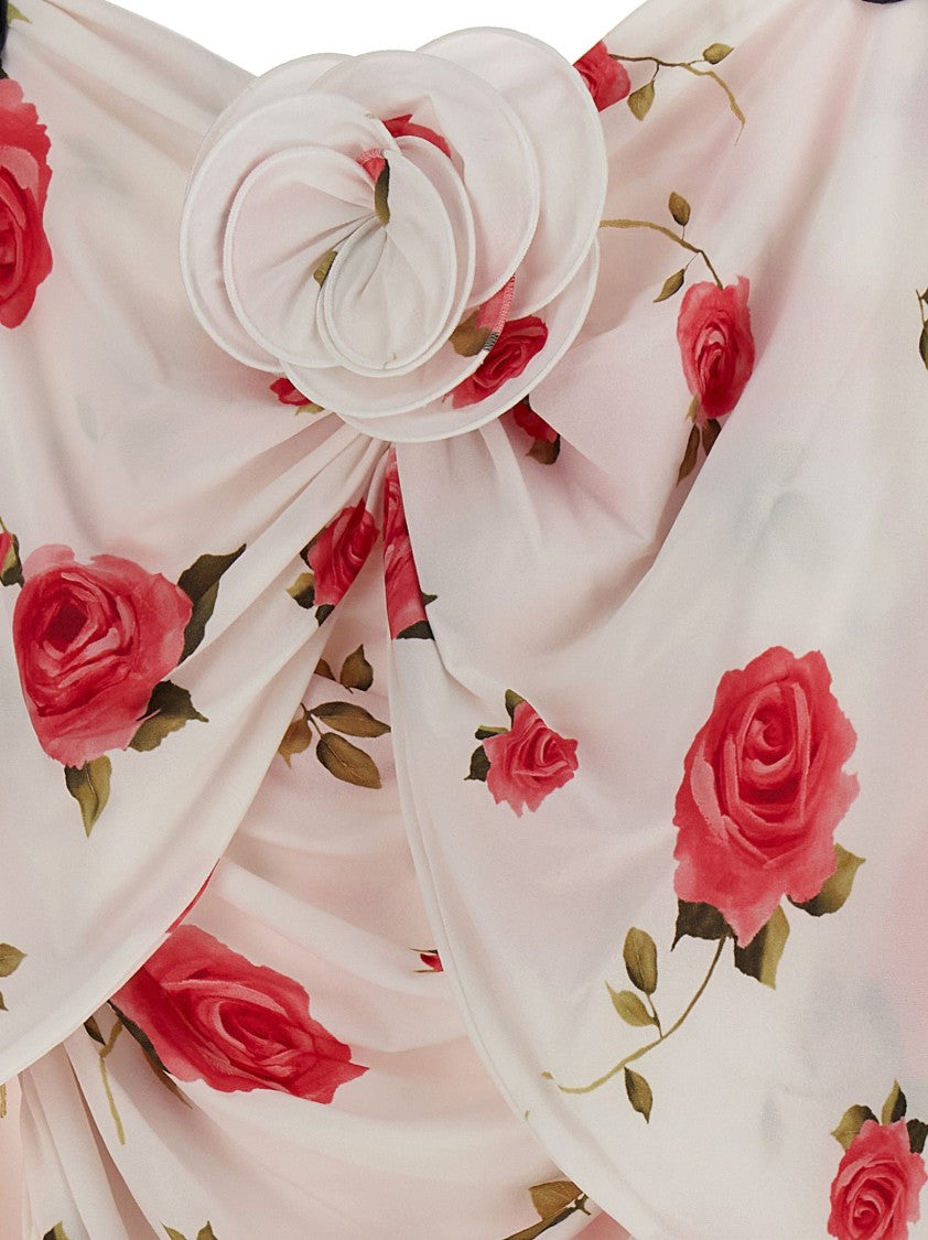 Magda Butrym Mini Draped Dress With All-Over Rose Print