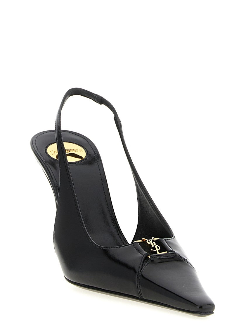 Saint Laurent Elongated Square Toe Leather Slingbacks With Cut-Out Details