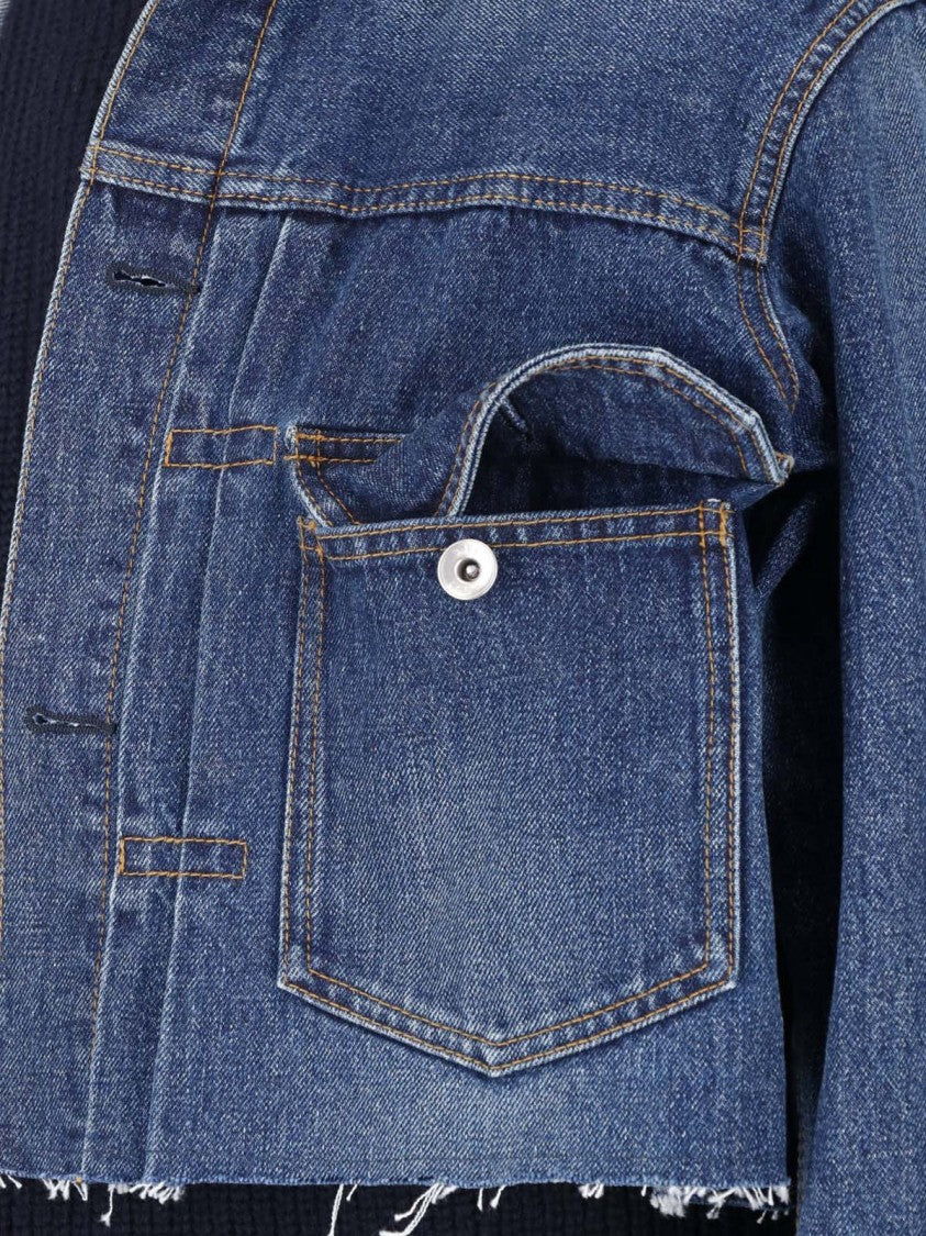 Sacai Blue Cotton-Wool Deconstructed High Neck Denim Jacket