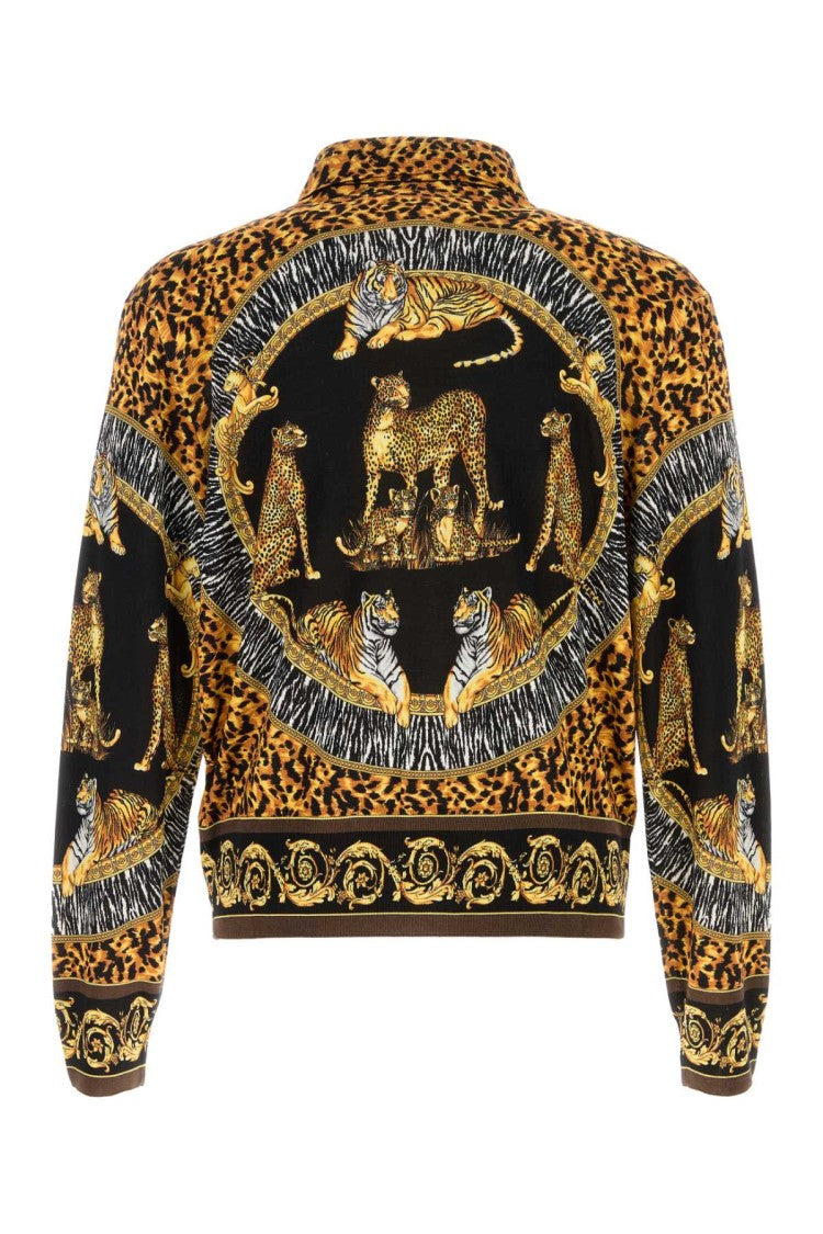 Versace Knit Sweater Wild Cats Printed Silk