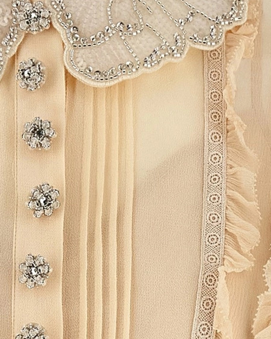 Self-Portrait Mini Georgette Dress With Pleating And Embroidery
