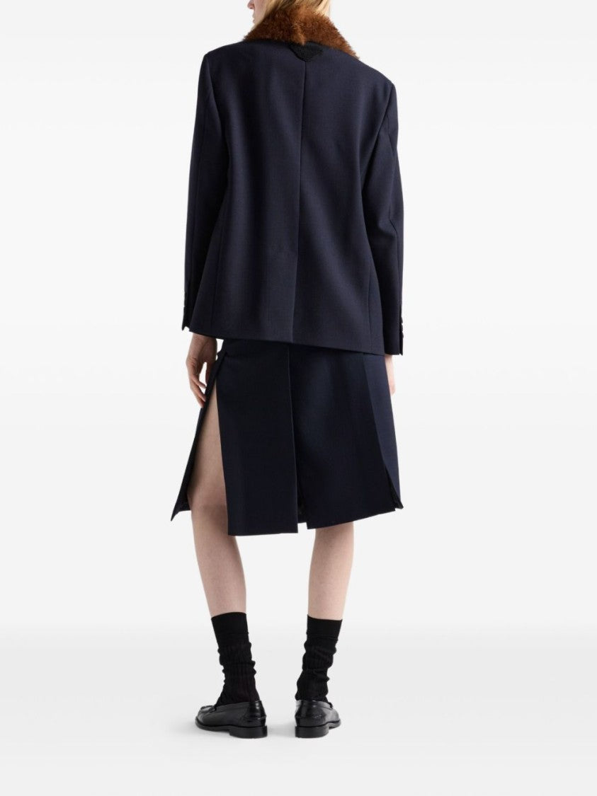 Prada Tailored Jacket With Plush Fur Collar