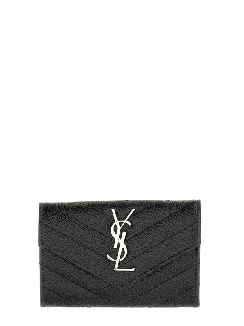 Saint Laurent Envelope-Style Compact Wallet With Chevron Quilting