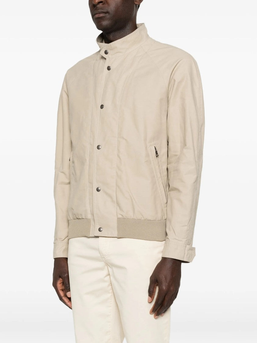 Fay Light Beige Bomber Stand Collar Jacket