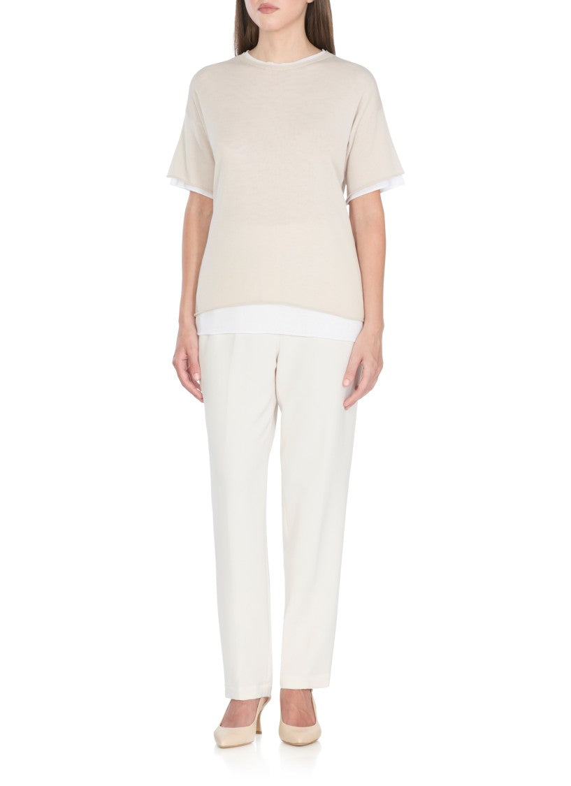 Antonelli Crew Neck Cotton T-Shirt With Contrasting Details