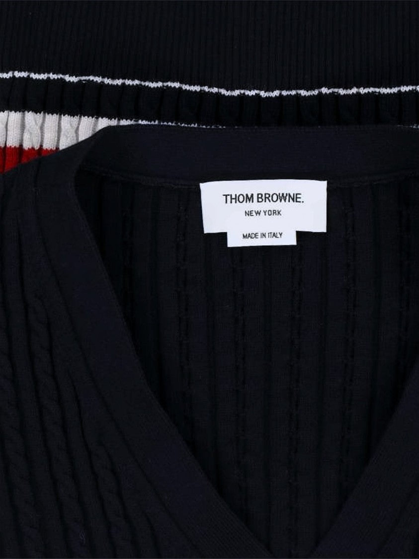Thom Browne Ribbed Knit Cardigan With Deep V-Neck