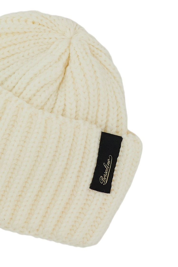 Borsalino Cream Bell Ribbed Virgin Wool Beanie