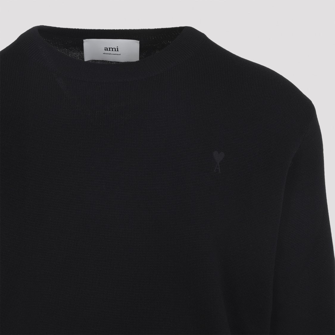 Ami Classic Black Wool Sweater With Embroidered Logo