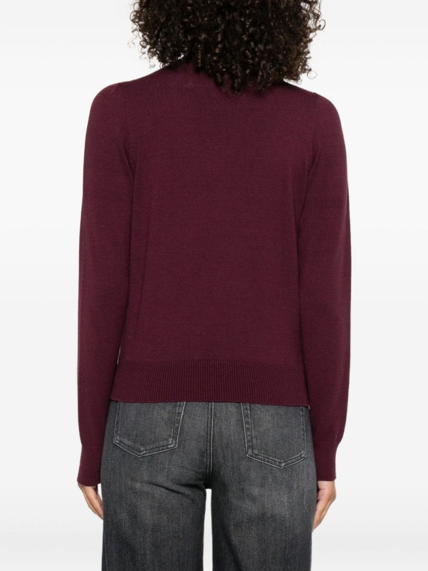Twin-Set Burgundy Knit Sweater With Keyhole Neck And Ribbed Hem