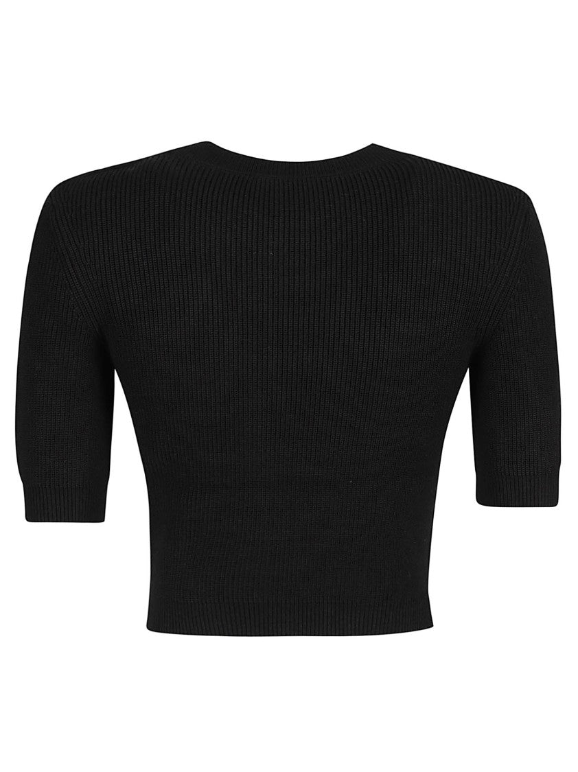 Elisabetta Franchi Fitted Cropped Sweater With Round Neckline And Gold-Tone Embellishments