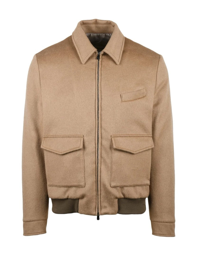 Luigi Borrelli Napoli Beige Wool-Cashmere Aviator Jacket