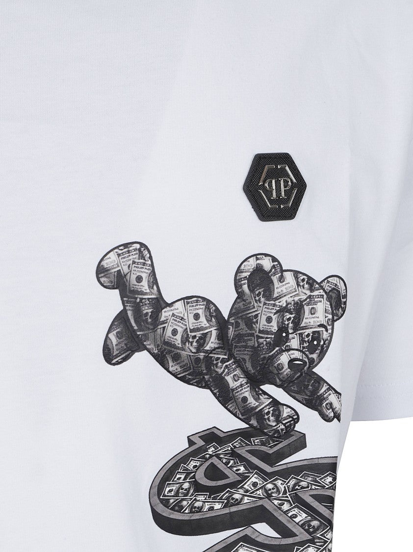 Philipp Plein Graphic Print White T-Shirt With Teddy Bear Design