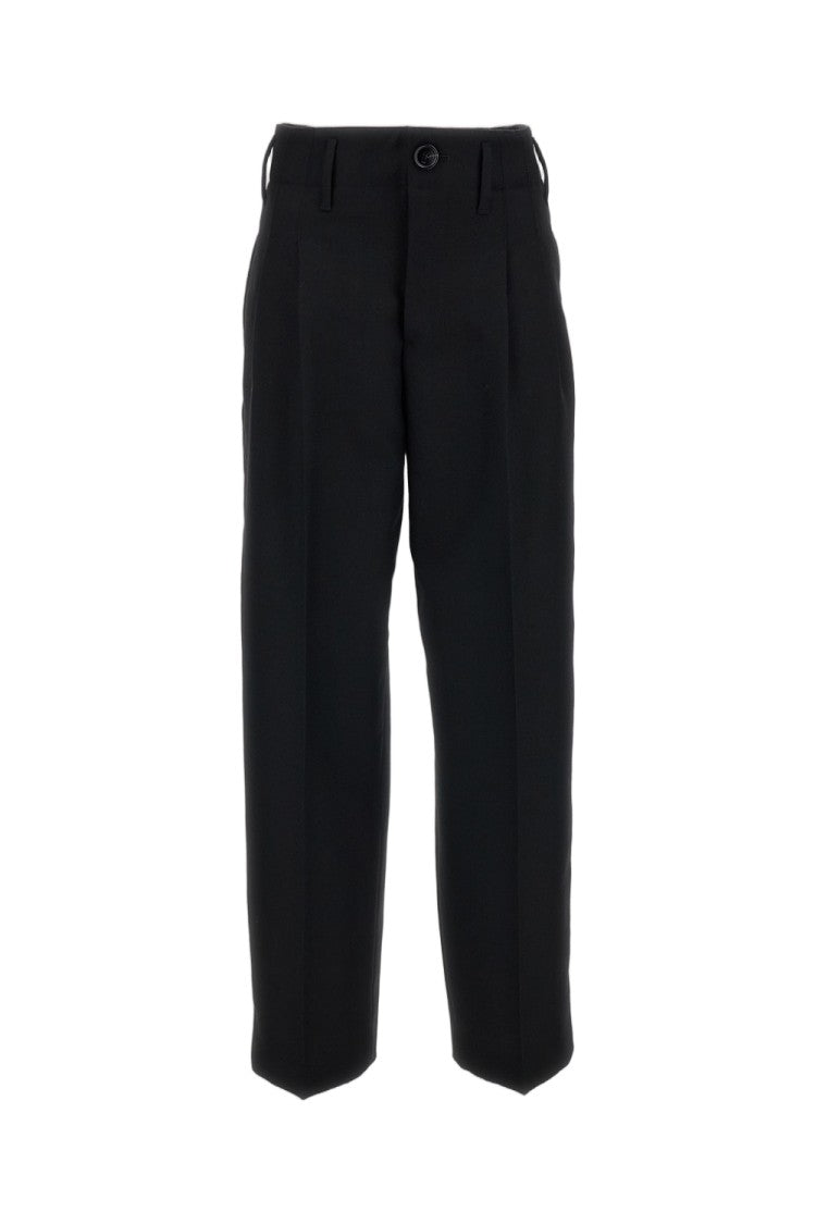 Ami Paris Black High-Waisted Pleated Virgin Wool Wide-Leg Pants